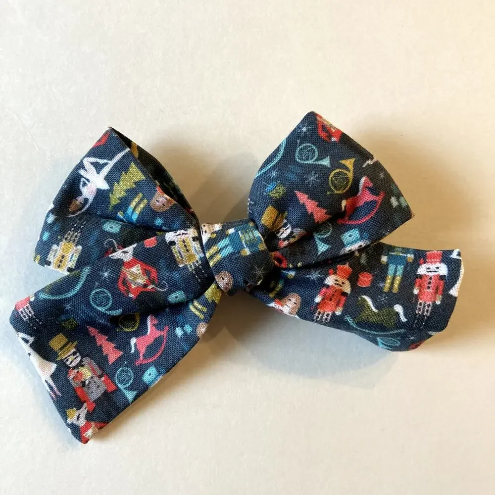 Assorted Winter Holiday Hair Bow Clips Barrettes - Set of 7